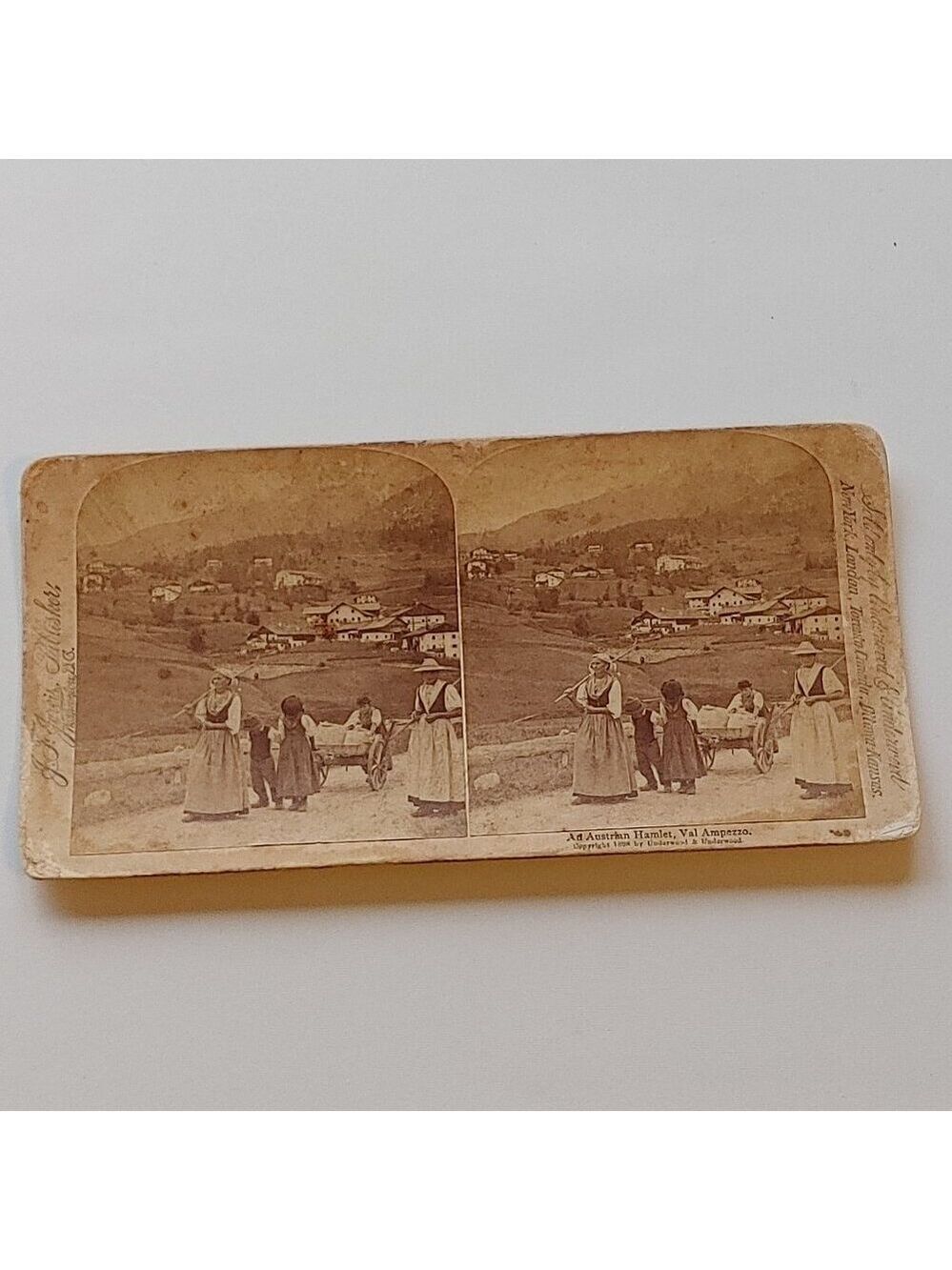 ANTIQUE Stereograph Card An Austrian Hamlet, Val Ampesso by Underwood & Underwoo